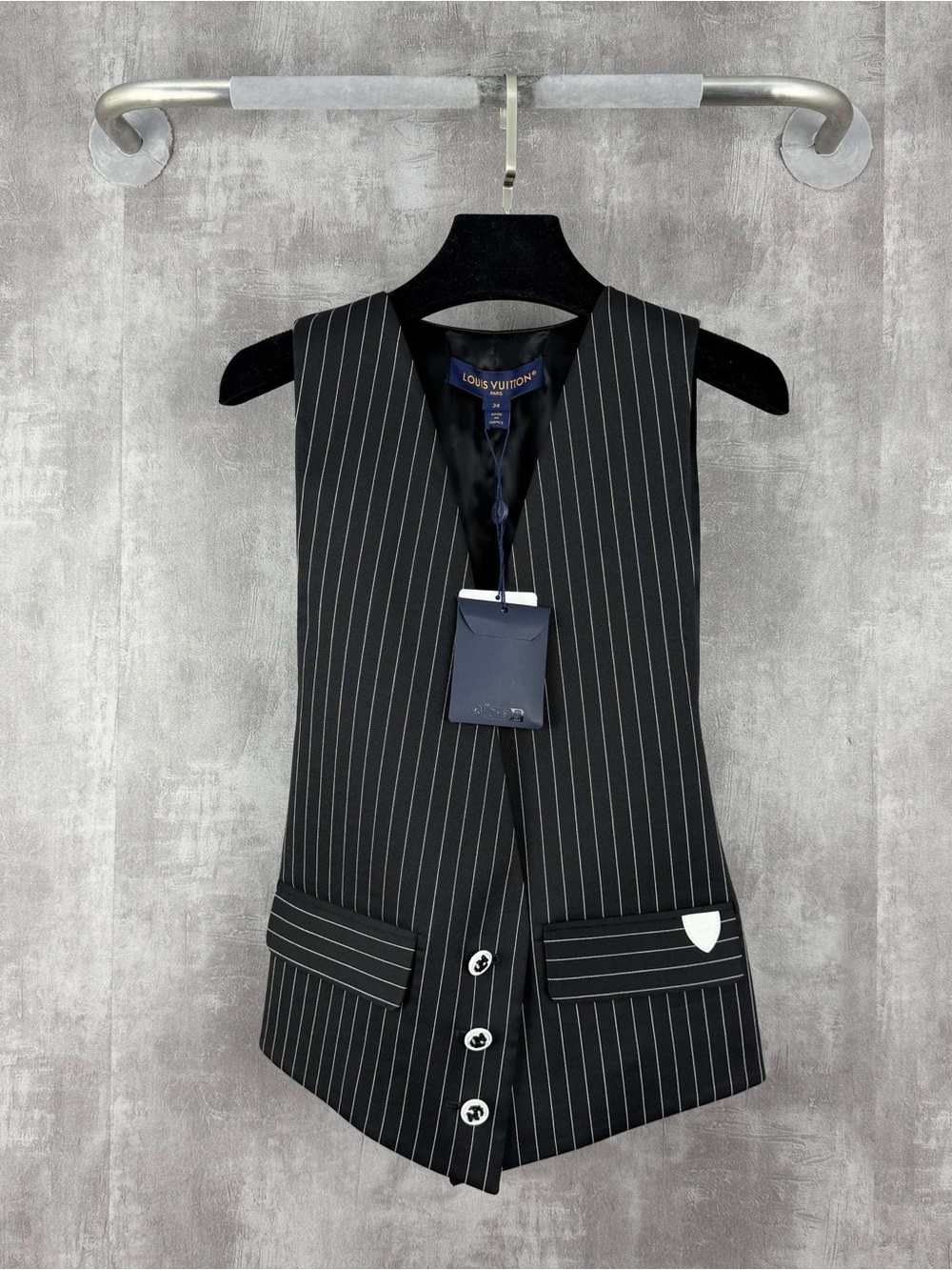 Louis Vuitton Black Pinstripe Tailored Vest with Silver Buttons